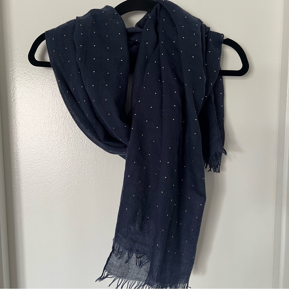 Scarf Navy Blue With Gold Beads